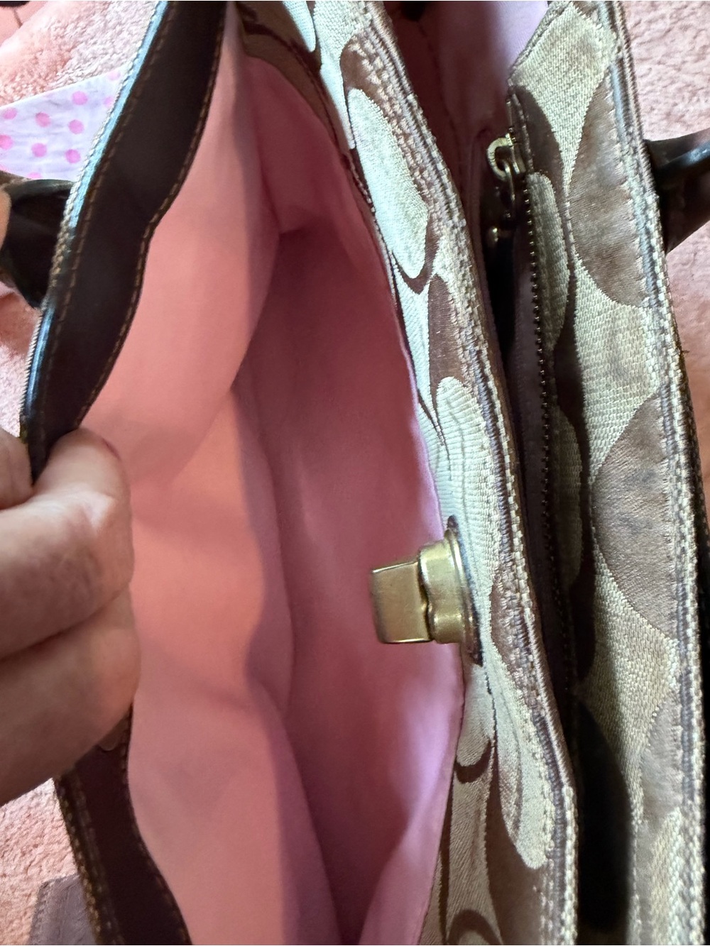 Coach Olive and Brown Signature Satchel with Turn-Lock - Picture 4 of 8